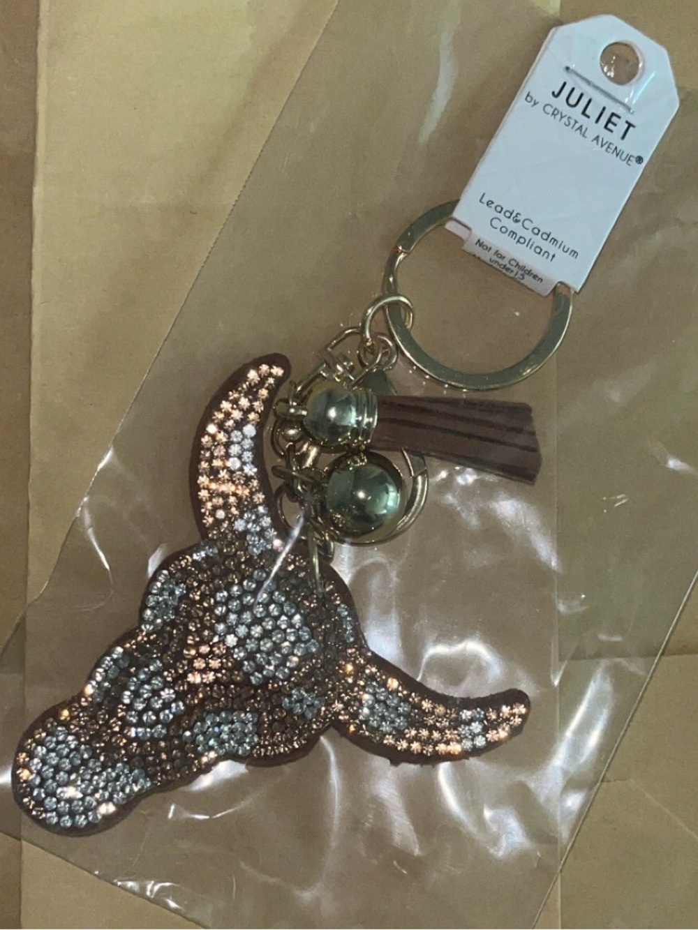 Juliet Crystal Bull Key & Card Holder Charm - Brown